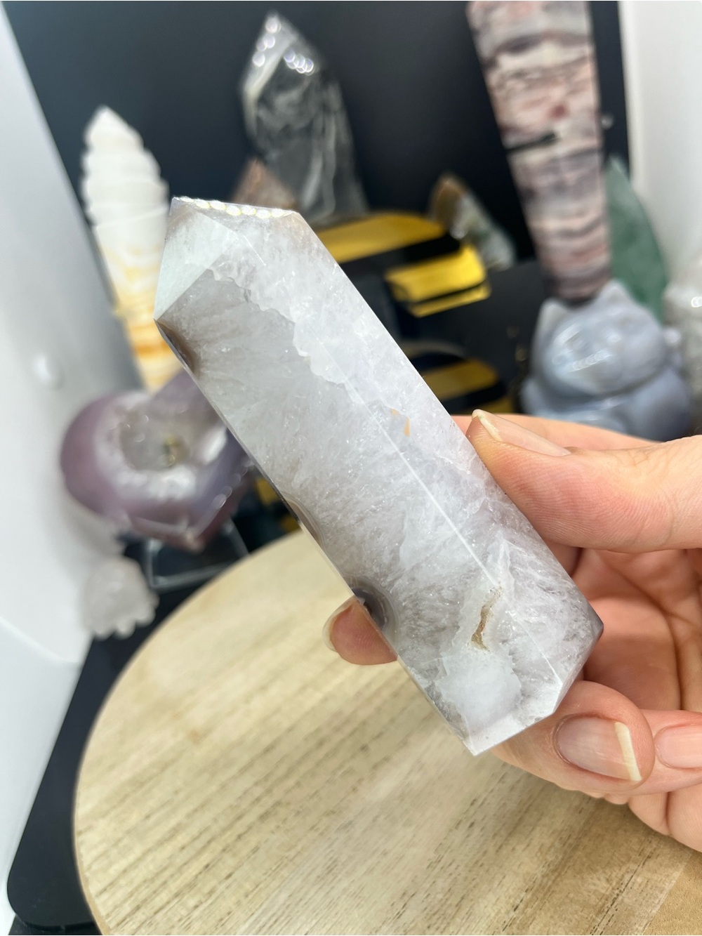 3️⃣Natural Blue Flower Agate/Quartz Tower